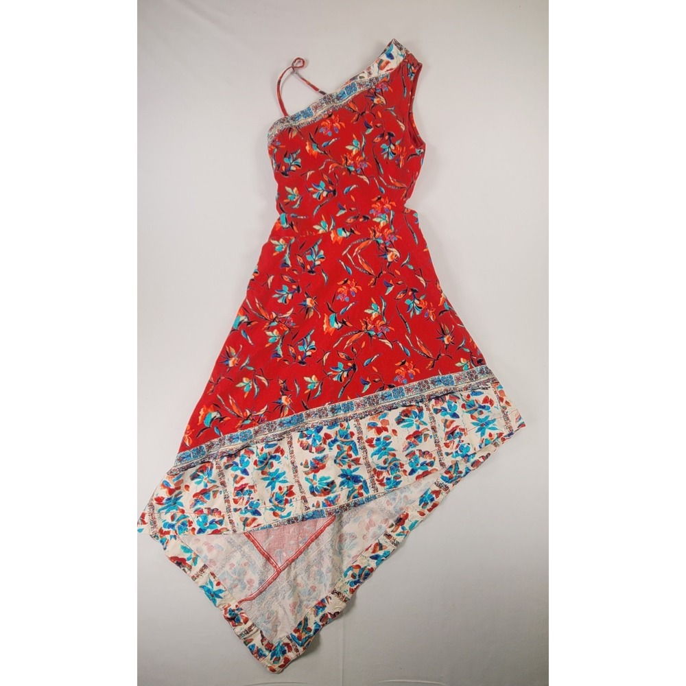 Anthropologie One Shoulder Linen Blend Asymmetrical Floral Dress US 6